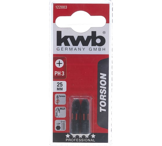 Бита PH3 25 мм TORSION 2 шт. KWB 122003