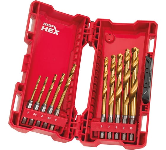 Набор сверл по металлу RedHEX HSS-G TiN 10 шт. Milwaukee 48894759 1