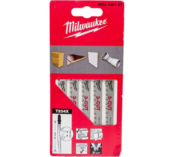 Полотно по дереву T234X (5 шт; 91 мм) для лобзика Milwaukee 4932430141 1