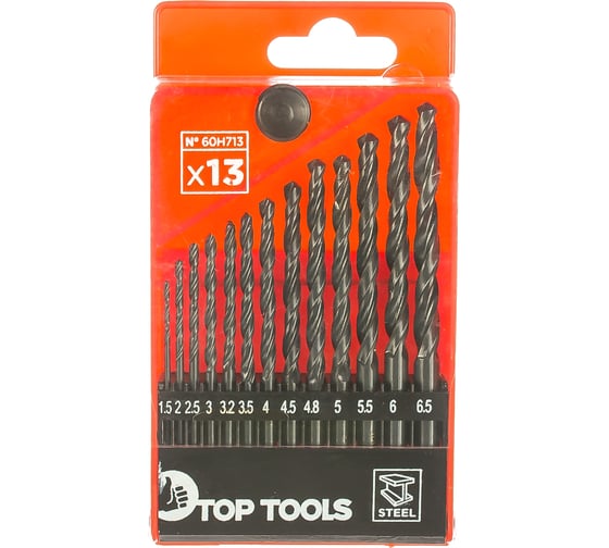 Набор сверл по металлу HSS (13 шт; 1.5-6.5 мм) Top Tools 60H713