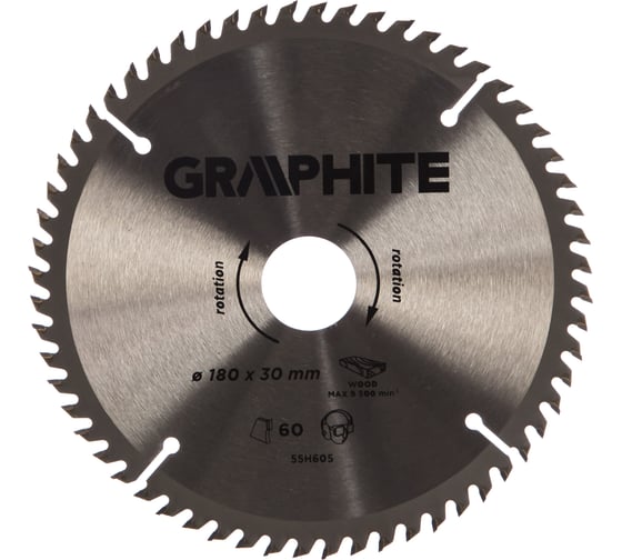 Диск отрезной по дереву (180x30 мм; 60 зубьев) GRAPHITE 55H605 1