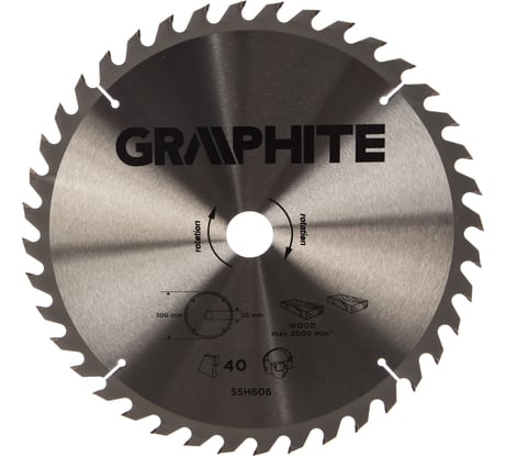 Диск отрезной по дереву (300x30 мм; 40 зубьев) GRAPHITE 55H606