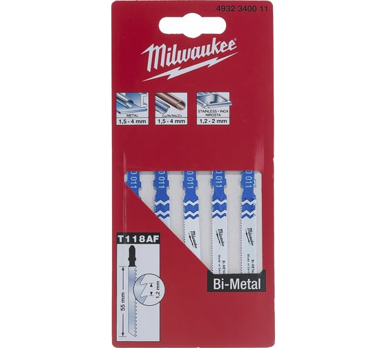 Полотна для лобзика T118AF (Bi-Metal, 55 мм, шаг 1.2 мм, 5 шт.) Milwaukee 4932340011 1