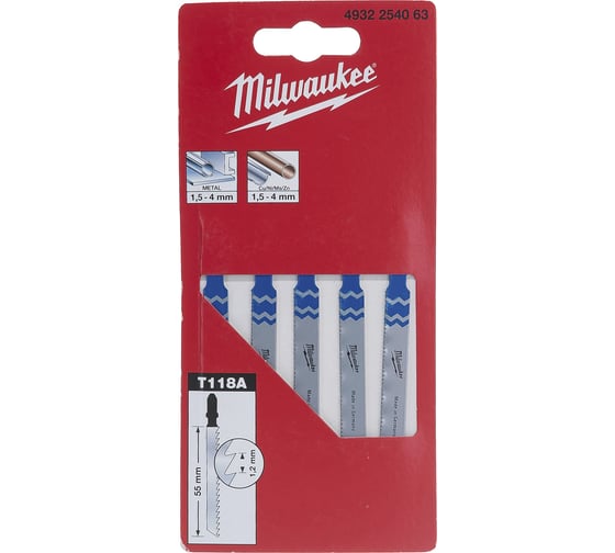 Полотна для лобзика T118A (55 мм, 1.2 мм, 5 шт.) Milwaukee 4932254063 1