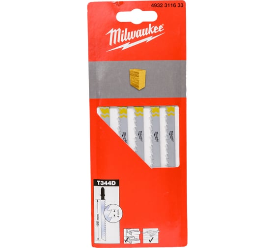 Полотна для лобзика T344D (105 мм, шаг 4 мм, 5 шт.) Milwaukee 4932311633 1