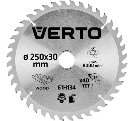 Диск отрезной по дереву (250x30 мм; 40 зубьев) VERTO 61H134