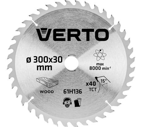 Диск отрезной по дереву (300x30 мм; 40 зубьев) VERTO 61H136
