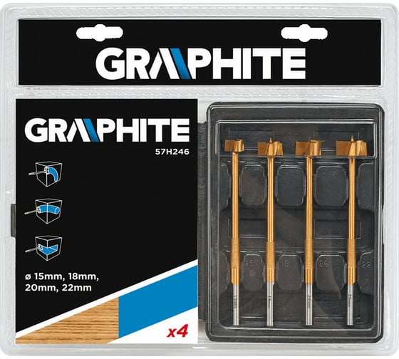 Фрезы универсальные по дереву (4 шт; 15-22 х 130 мм) GRAPHITE 57H246