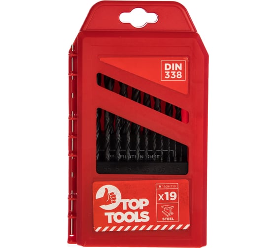Набор сверл по металлу (19 шт; 1-10 мм; HSS) Top Tools 60H719