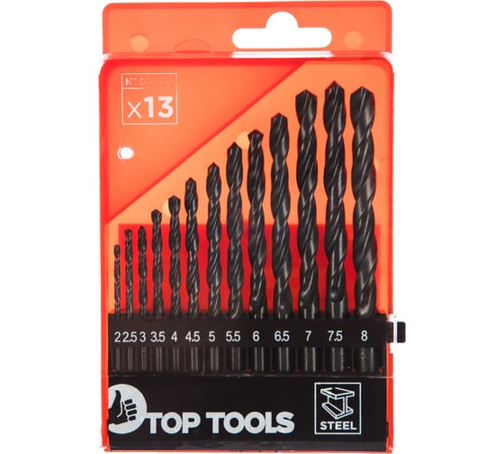 Набор сверл по металлу (13 шт; 2-8 мм; HSS) Top Tools 60H718
