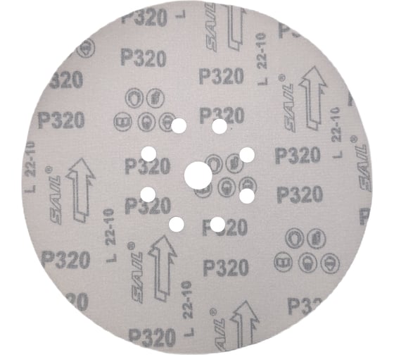 Круг шлифовальный RED 225 мм, P320, на липучке, 1 шт, 9 отверстий PADU RED-D225-P320-9-1