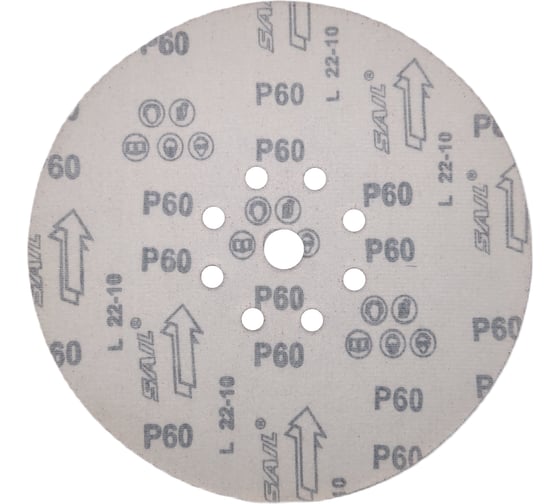Круг шлифовальный RED 225 мм, P60, на липучке, 1 шт, 9 отверстий PADU RED-D225-P60-9-1