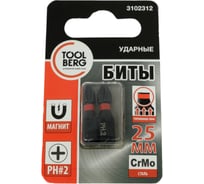 Биты PH2, 2 шт, 25 мм, сталь S2, кованые, торсионные, магнит Toolberg ЛК-00009232