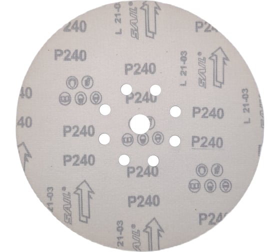 Круг шлифовальный RED 225 мм, P240, на липучке, 1 шт, 9 отверстий PADU RED-D225-P240-9-1