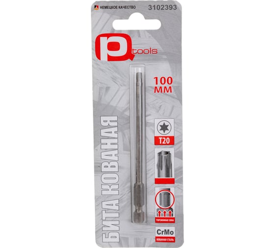 Бита T20, 100 мм, сталь S2, кованая, торсионная, магнит PQTools ЛК-00002958