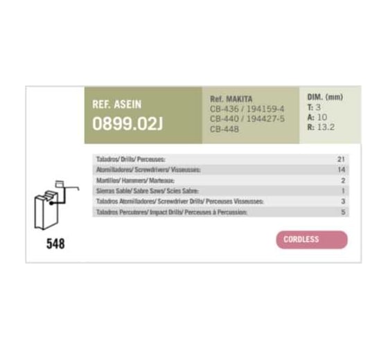Комплект графитовых щеток 2 шт Makita oem cb-436 Asein 0899.02J