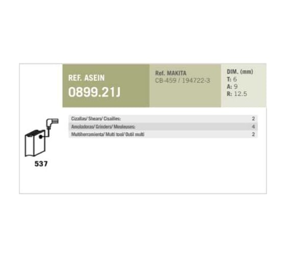 Комплект графитовых щеток 2 шт Makita oem cb-459 Asein 0899.21J