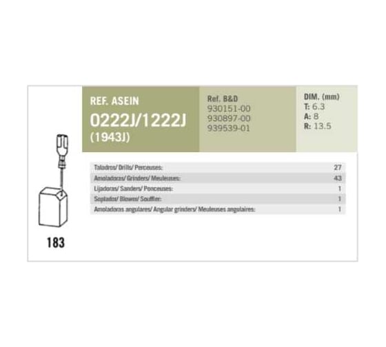Комплект графитовых щеток 2 шт Black Decker/DeWalt oem 930151-00/930897-00/939539-01/939539-01/930151-00/1003859-00 Asein 0222J