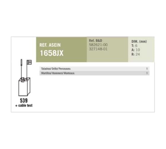 Комплект графитовых щеток 2 шт DеWalt/Metabo/Black Decker oem 582621-00/327148-01/31.603.741/582621-00/327148-01/as Asein 1658JX
