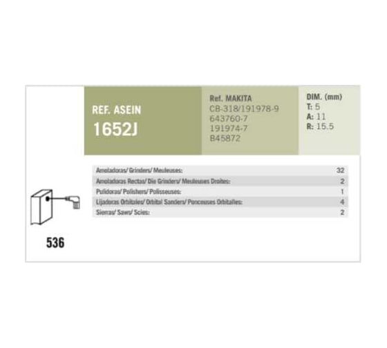 Комплект графитовых щеток 2 шт Makita oem CB-318/as Asein 1652J