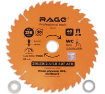 Диск пильный универсальный 216 мм (8 1/2”), Z40, посадка 30+25.4/20/16 мм RAGE By VIRA 594235