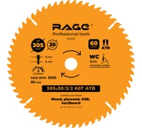 Диск пильный универсальный 305 мм (12”), Z60, посадка 30 мм RAGE By VIRA 594241