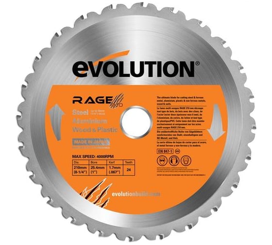 Диск RAGE (210х25.4х1,7 мм; 24 зуба) универсальный Evolution RAGEBLADE210MULTI