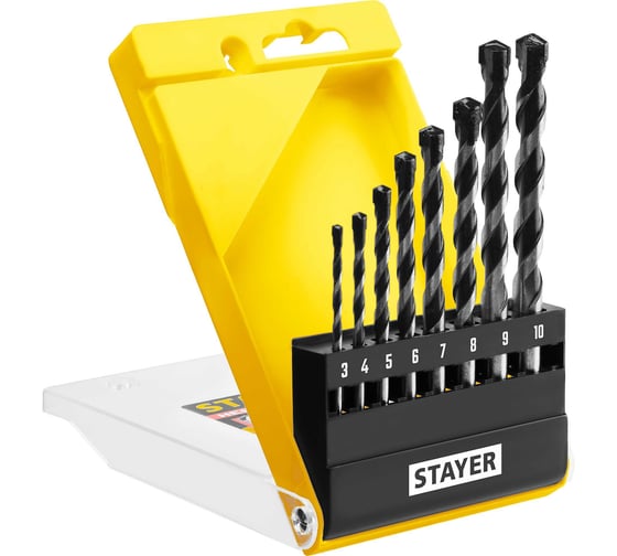 Набор сверл по бетону STAYER Professional Hercules 8 шт (3, 4, 5, 6, 7, 8, 9, 10 мм) 2915-H8_z02