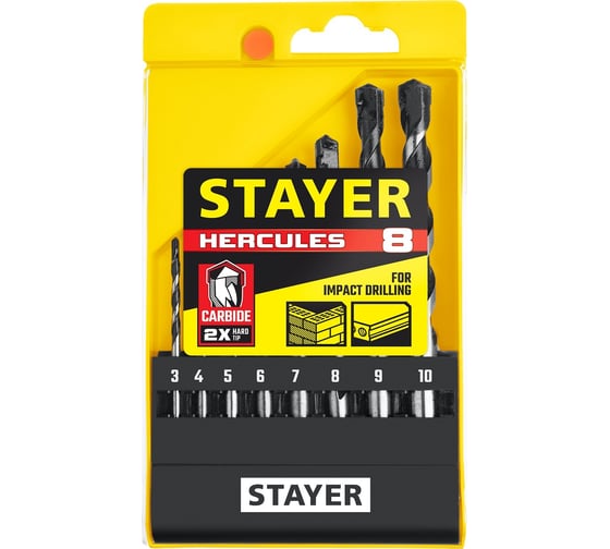 Набор сверл по бетону STAYER Professional Hercules 8 шт (3, 4, 5, 6, 7, 8, 9, 10 мм) 2915-H8_z02