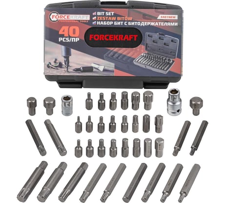 Набор бит с битодержателями Forcekraft 40 пр. в пластиковом кейсе FK-4401NEW(56480)