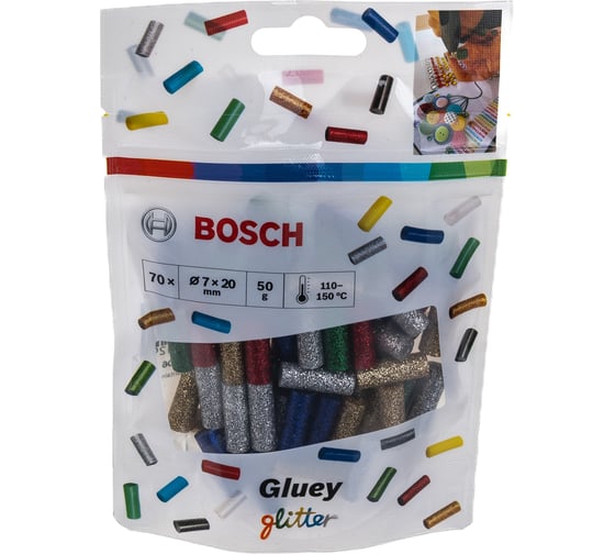 Клеевые стержни для Gluey 7x20 мм 70 шт. цветные с блестками Bosch 2608002006