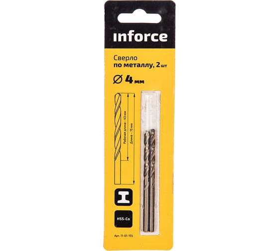 Сверло по металлу HSS-CO (2 шт; 4х75х43 мм) Inforce 11-01-155