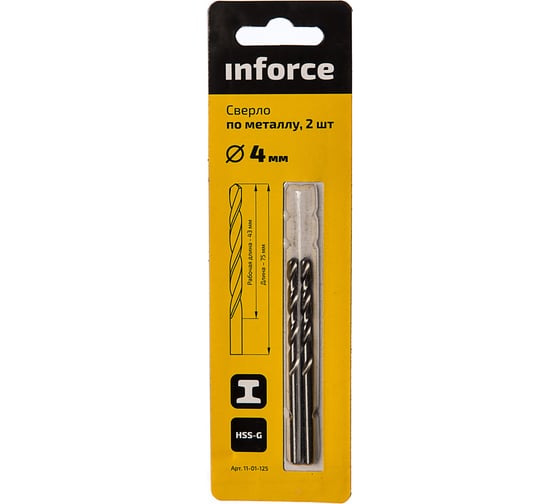 Сверло по металлу HSS-G (2 шт; 4х75х43 мм) Inforce 11-01-125