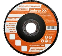 Круг лепестковый торцевой КЛТ1 прямой Мастер 180x22 мм, P100, прокаленный оксид алюминия, 10 шт Bohrer 51218010
