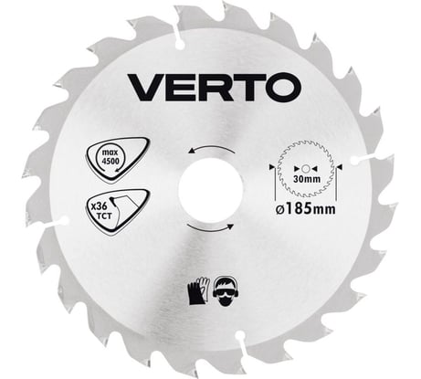 Диск отрезной по дереву (185x30 мм; 36 зубьев) VERTO 61H123