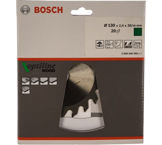 Диск пильный по древесине (130х20/16 мм) для ручных циркулярных пил Bosch 2.608.640.582