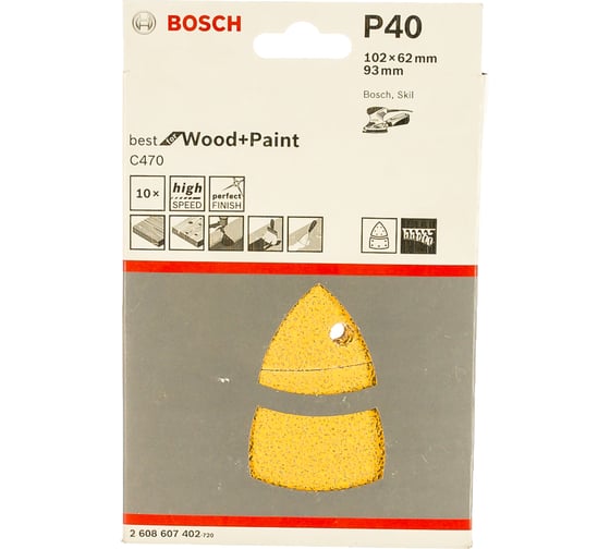 Шлифлист по краске липучка 10 шт. 102x62; 93 мм К40 Bosch 2.608.607.402