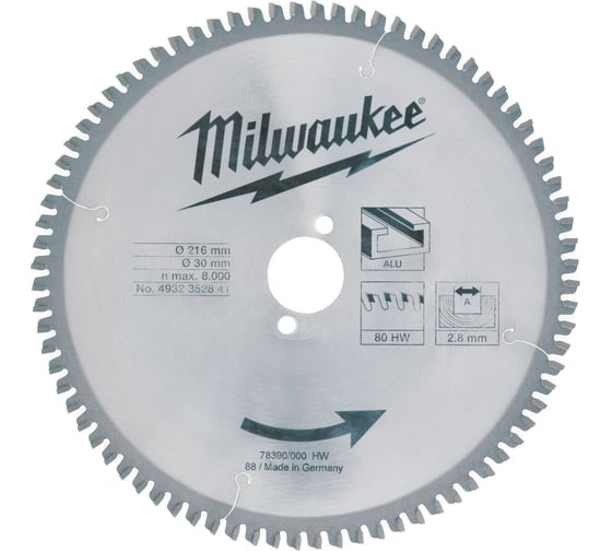 Пильный диск 216/30 мм, 80 зубьев Milwaukee 4932352841 1