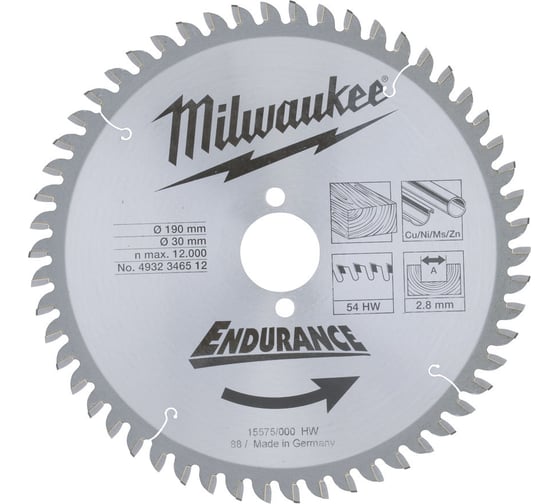 Пильный диск 190/30 мм, 54 зуба Milwaukee 4932346512 1