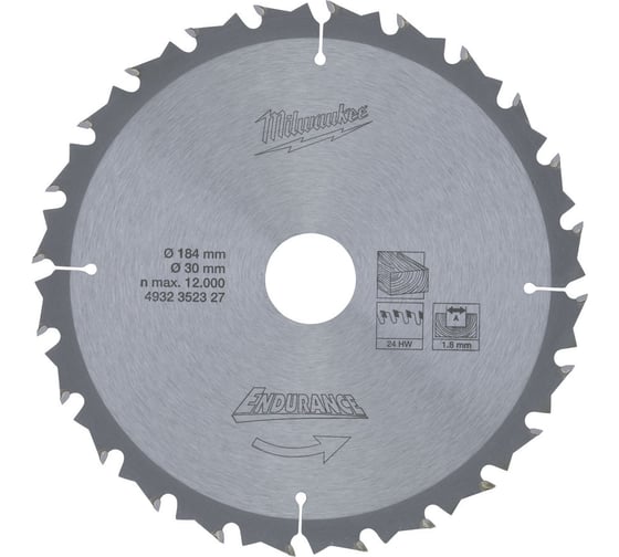 Пильный диск 184/30 мм, 24 зуба Milwaukee 4932352327 1