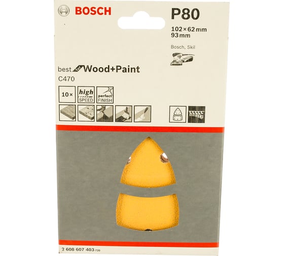 Шлифлист по краске липука 10 шт. 102x62; 93 мм К80 Bosch 2.608.607.403