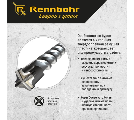 Бур Quadro (5x160 мм; SDS+) RENNBOHR 510516