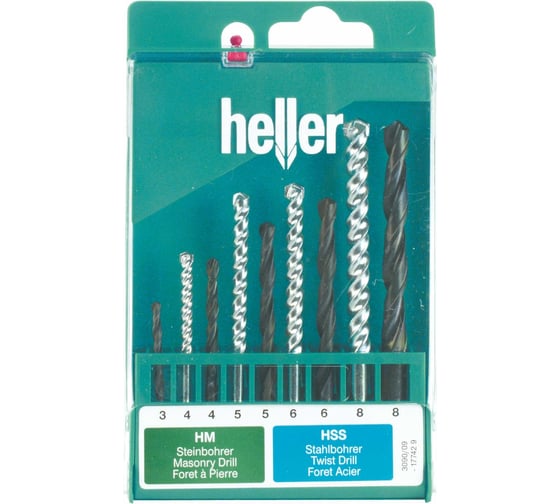 Набор сверл по металлу и камню HSS, 9 шт Heller 17742