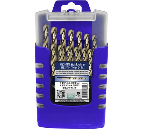 Набор свёрл по металлу с титановым покрытием HSS-Tin 19 шт. Heller 28890