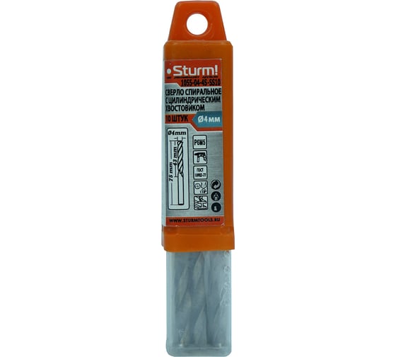 Сверло по металлу (10 шт; 4х43х75 мм) Sturm 1055-04-4S-SS10