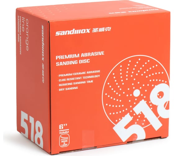 Диск шлифовальный на бумажной основе 518 Orange Ceramic Multi holes р120 (5 шт; 150 мм) SANDWOX 518.150.120.LC.5