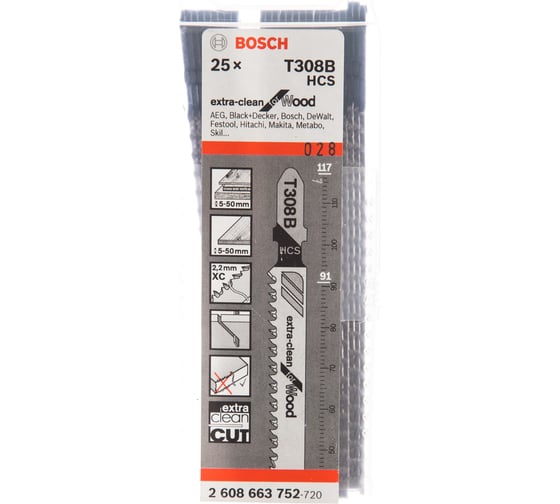 Пилки для лобзика по дереву Т308В (117 мм; 25 шт.) Bosch 2608663752