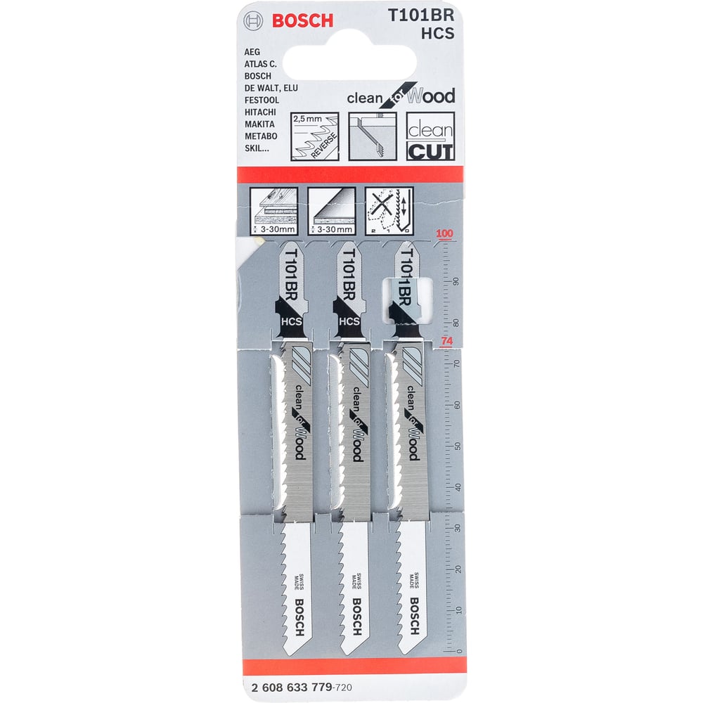 Пилки для лобзика по дереву T101BR (100 мм; 3 шт.) Bosch 2608633779 ...