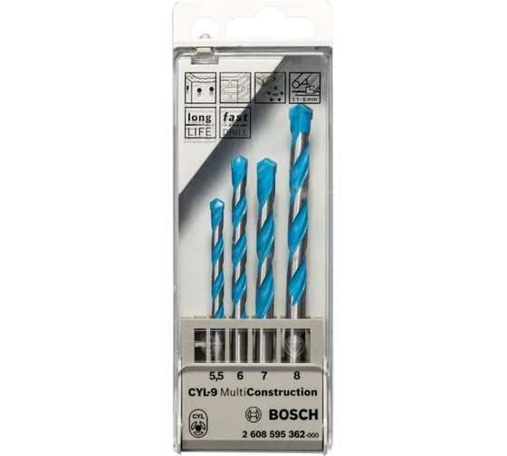 Набор сверл MULTI CON5, 5/6/7/8 мм Bosch 2608595362