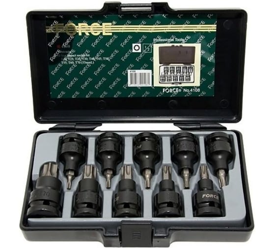 Набор ударных головок-бит TORX 1/2", 10 шт. FORCE 4108 1